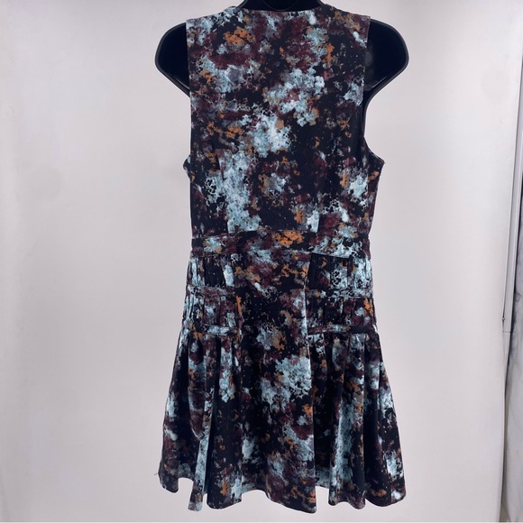 BCBGeneration Zip Front Dress Brûlée Pleated Mini Dress Multicolor Blue Brown - Picture 2 of 11